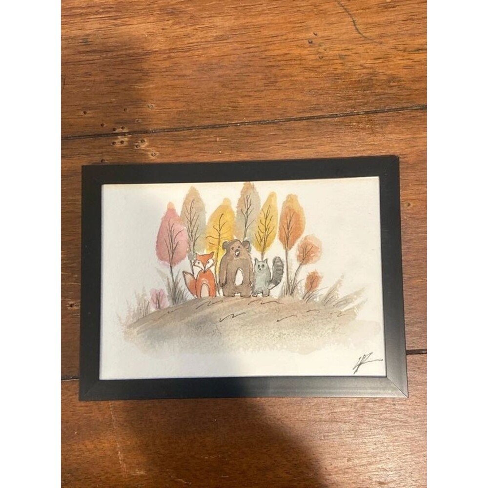 Little forrest friends watercolor art 5x7 pen’n paint